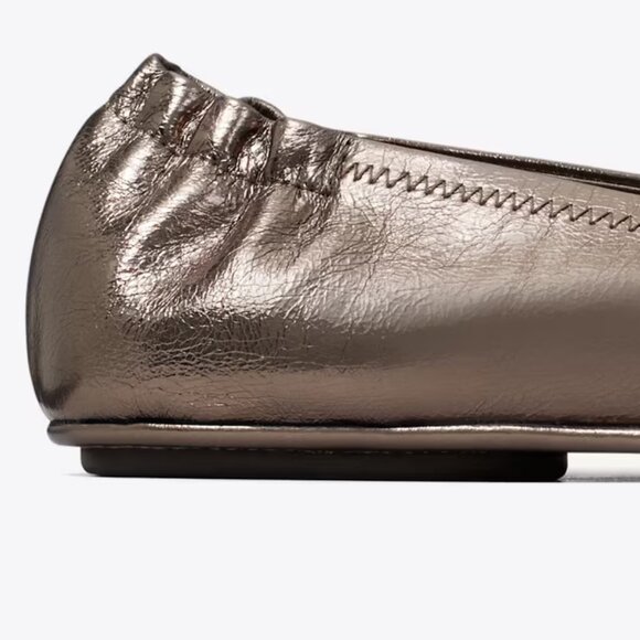 Tory Burch $228 Minnie Leather Ballet Flats Spring Pewter Metallic 9.5 10 11 - Picture 9 of 16